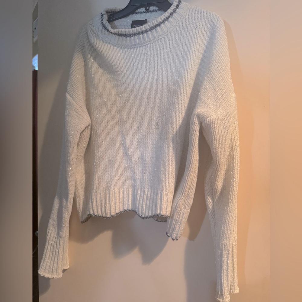 Wool blend sweater cream with silver trim